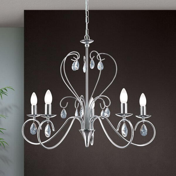 ORION Candelabru Alessia cu 5 becuri, sticlă cristal, crom, reglabil, Metalic, Camera de zi / sufragerie, Metal