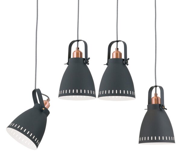 ORION Lampă suspendată Theke din metal, 4 becuri, reglabil, Negru, Camera de zi / sufragerie, Metal, Design industrial