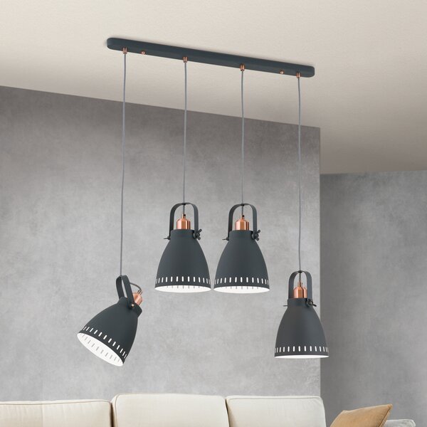 ORION Lampă suspendată Theke din metal, 4 becuri, reglabil, Negru, Camera de zi / sufragerie, Metal, Design industrial