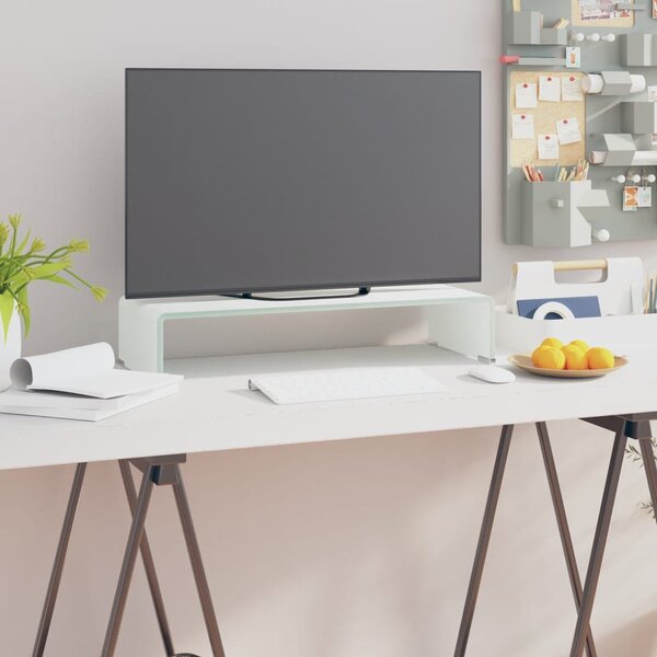 VidaXL Suport TV stativ monitor, sticla, alb, 60x25x11 cm, Alb