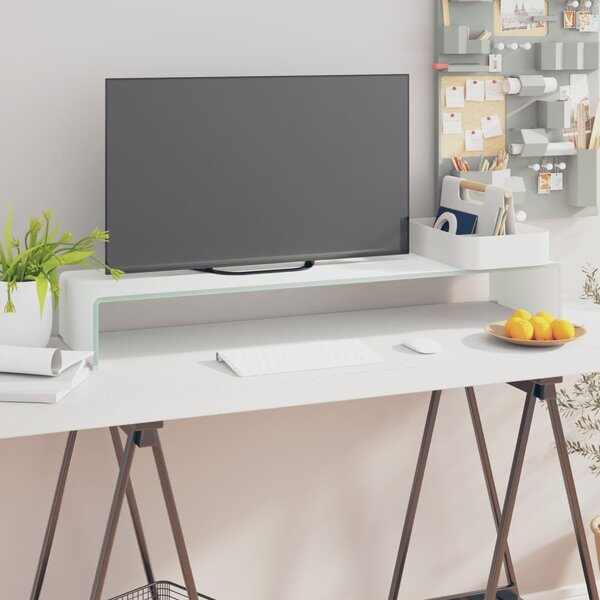 VidaXL Stand TV Suport monitor, sticla, alb, 100x30x13 cm Alb
