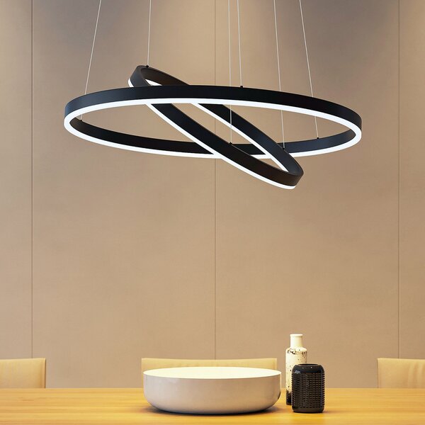 Arcchio lampă suspendată LED Albiona, negru, 2 inele, Ø 60 cm, reglabil, Negru, Bucătărie, Metal, Modern
