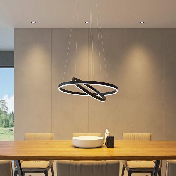 Arcchio lampă suspendată LED Albiona, negru, 2 inele, Ø 60 cm, reglabil, Negru, Bucătărie, Metal, Modern