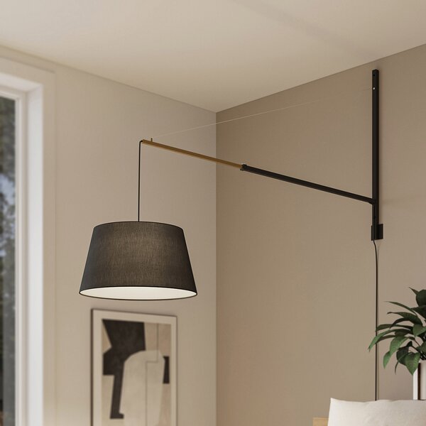 Lucande Aplică de perete Beleza, înălțime 150 cm, extensibilă, textil, Negru, Camera de zi / sufragerie, Metal, Modern