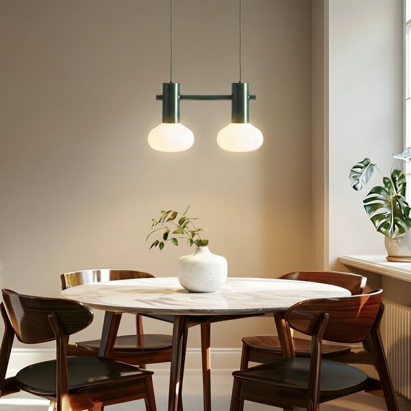 ALDEX Lampă suspendată Flo, verde, cu 2 becuri, sticlă, reglabil, Verde, Camera de zi / sufragerie, Metal, Design