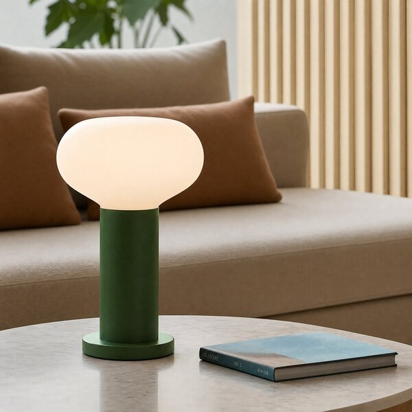 ALDEX Lampa de masă Flo, verde, Ø 19 cm, sticlă, Verde, Camera de zi / sufragerie, Metal, Design