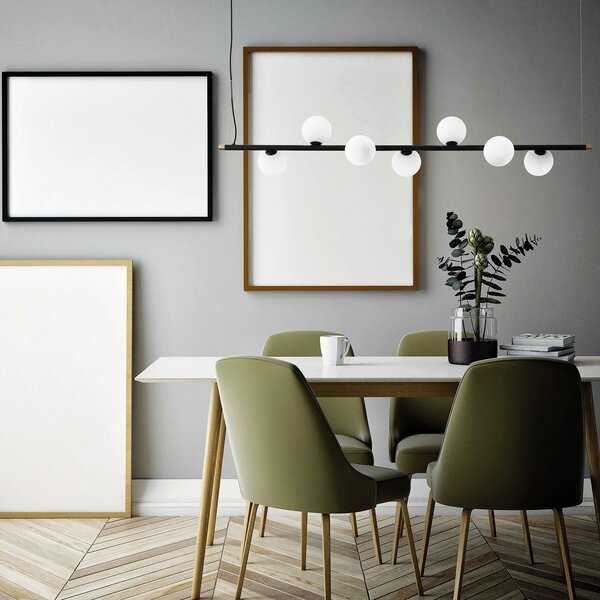 Sforzin Lampă suspendată Pomì, orizontală, 7 becuri, reglabil, Negru, Camera de zi / sufragerie, Metal, Design