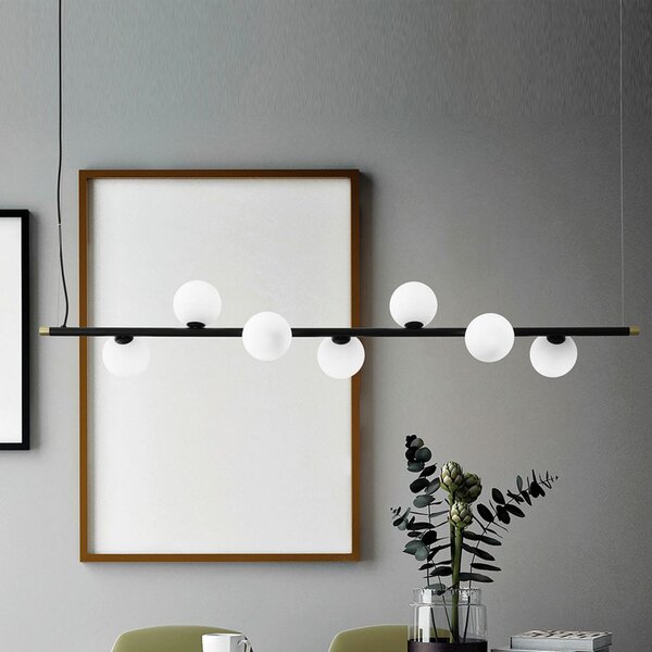 Sforzin Lampă suspendată Pomì, orizontală, 7 becuri, reglabil, Negru, Camera de zi / sufragerie, Metal, Design