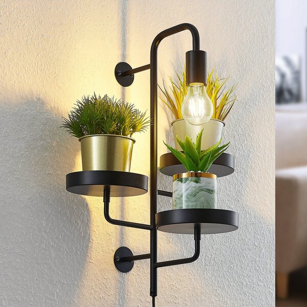 Lindby Aplică de perete Hanjo, înălțime 50 cm, negru, metal, reglabil, Negru, Camera de zi / sufragerie, Metal, Modern