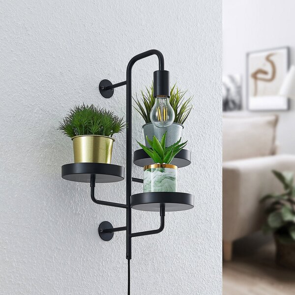 Lindby Aplică de perete Hanjo, înălțime 50 cm, negru, metal, reglabil, Negru, Camera de zi / sufragerie, Metal, Modern