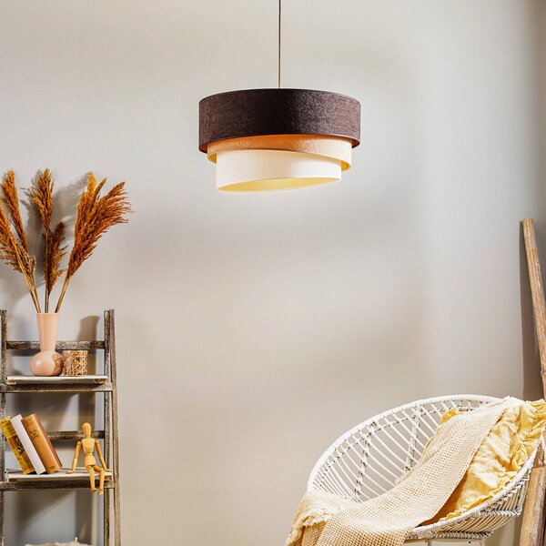 Duolla Lampă suspendată Devon, maro/bej/ecru/auriu Ø45cm, reglabil, Maro / Rugină, Camera de zi / sufragerie, Țesătură / Textil, Modern
