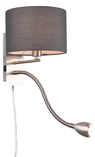 Trio Lighting Aplică de perete pentru hotel cu lumină lectură LED, rotundă, gri, Gri, dormitor, Metal, Modern, Lumină de lectură