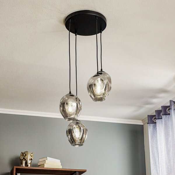 EMIBIG LIGHTING Lampă suspendată Starla rotundă cu 4 becuri, sticlă grafit, reglabil, Negru, Camera de zi / sufragerie, Sticlă, Modern
