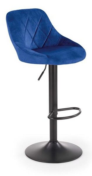 Scaun bar H101, albastru/negru, stofa catifelata/metal, 47x45x84/106 cm