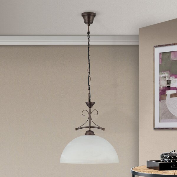 ORION Lampa suspendată Marco cu sticlă de alabastru, 1 bec, reglabil, Maro / Rugină, Camera de zi / sufragerie, Metal, Casă de țară / Rustic