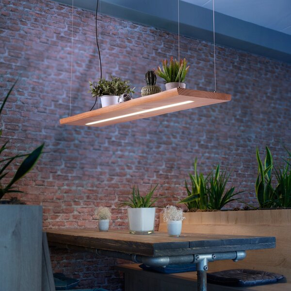 Paul Neuhaus Lampă suspendată LED Palma, lemn, CCT, dimabil, 120cm, reglabil, Lemn, Camera de zi / sufragerie, Lemn, Modern
