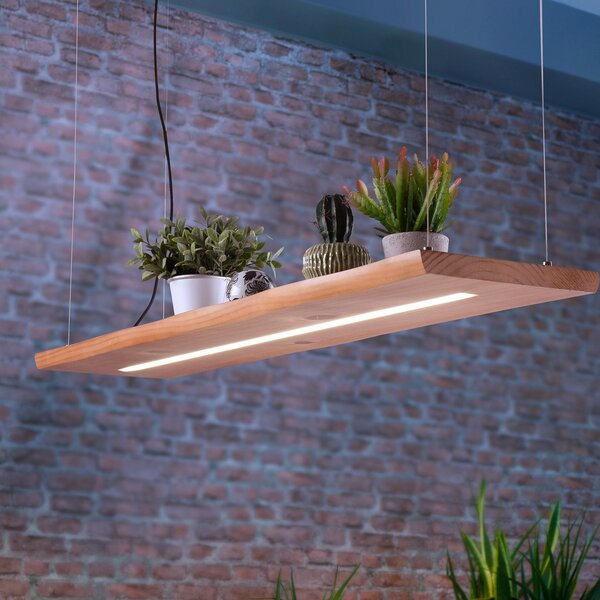 Paul Neuhaus Lampă suspendată LED Palma, lemn, CCT, dimabil, 120cm, reglabil, Lemn, Camera de zi / sufragerie, Lemn, Modern