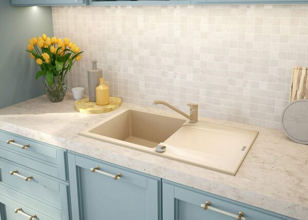 Deante Evora, chiuveta blat granit 780x440x193 mm, 3,5" + sifon de economisire a spațiului, 1 cameră, nisip, ZQJ_7113