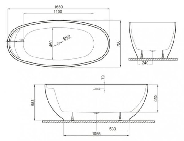 Polimat Kivi cadă freestanding 165x75 cm ovală bicolor 00474