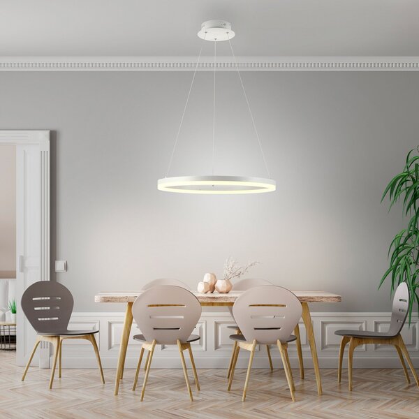 Paul Neuhaus Lampă suspendată LED Titus, Ø 60 cm, alb, dimabil, reglabil, Alb, Camera de zi / sufragerie, Metal, Modern