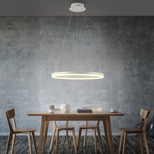 Paul Neuhaus Lampă suspendată LED Titus, Ø 60 cm, alb, dimabil, reglabil, Alb, Camera de zi / sufragerie, Metal, Modern