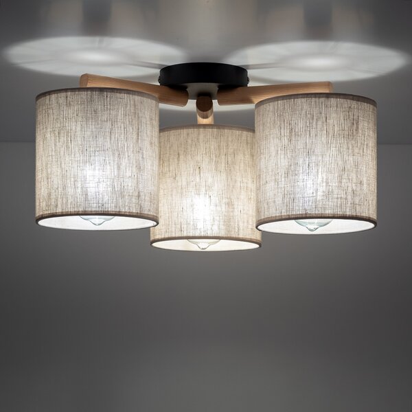 TK Lighting Deva Nature lampă de tavan 3x15 W negru-gri-lemn 6865