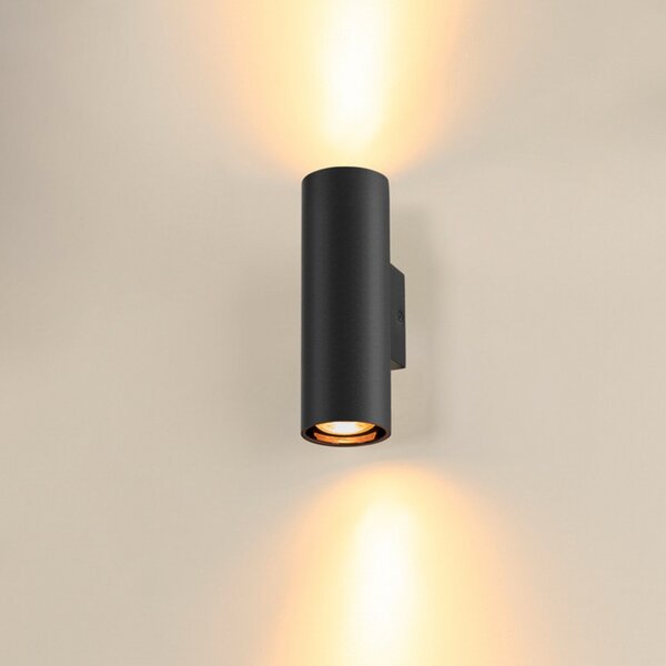 SLV Asto Tube aplică, GU10 up/down negru, reglabil, Negru, Camera de zi / sufragerie, Metal, Modern, Perete rotund