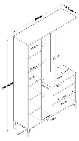 Hol Emily 9 (cu oglindă) (nuc + alb). 1106739