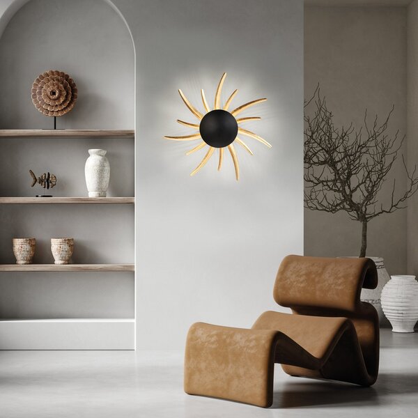 FISCHER & HONSEL Aplică de perete LED Sol, negru cu raze aurii, Negru, Camera de zi / sufragerie, Metal, Modern