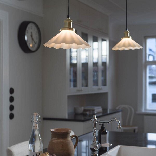 PR Home August lampă suspendată cu abajur de sticlă Ø 25 cm, priză, reglabil, Alb, Camera de zi / sufragerie, Sticlă, Design industrial