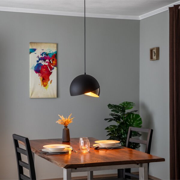 Opviq Lampă suspendată Pacman 2633 Ø30cm negru / auriu, reglabil, Negru, Camera de zi / sufragerie, Metal, Modern, glob