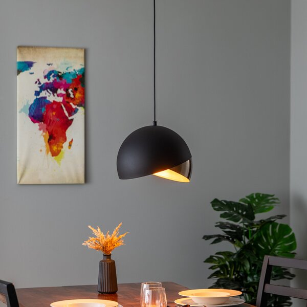 Opviq Lampă suspendată Pacman 2633 Ø30cm negru / auriu, reglabil, Negru, Camera de zi / sufragerie, Metal, Modern, glob