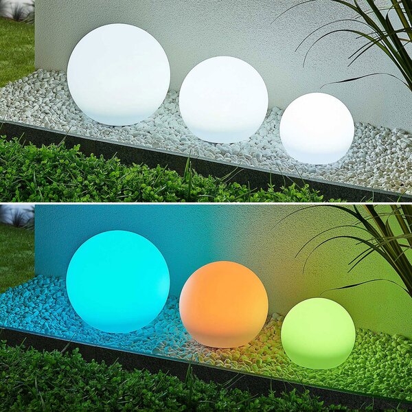 Lindby Lămpi solare cu LED-uri Lago, RGBW, set de 3 globuri, vârf, Alb, Plastic, Modern, Glob pentru exterior