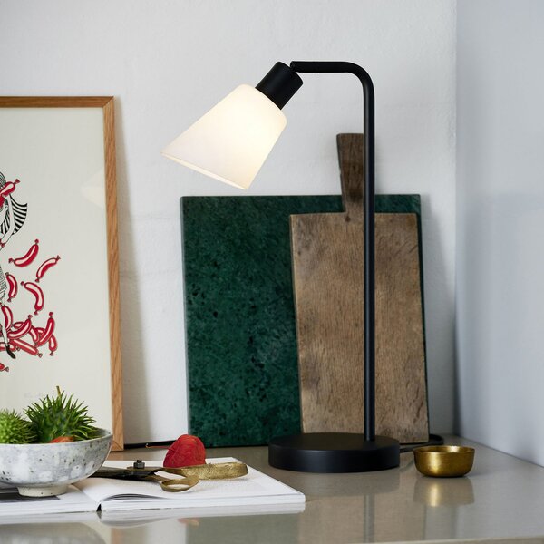 Nordlux Lampa de masă Molli, înălțime 46 cm, negru, sticlă/metal, Negru, dormitor, Metal, Modern