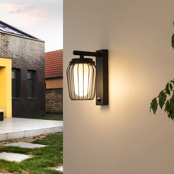 Lucande Aplică de perete pentru exterior Chandan, 30 cm, antracit, senzor, reglabil, Negru, Aluminiu, Modern