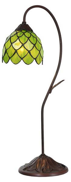 Clayre&Eef Lampă de masă 5LL-6045, verde, stil Tiffany, Maro / Rugină, Camera de zi / sufragerie, Metal, Tiffany