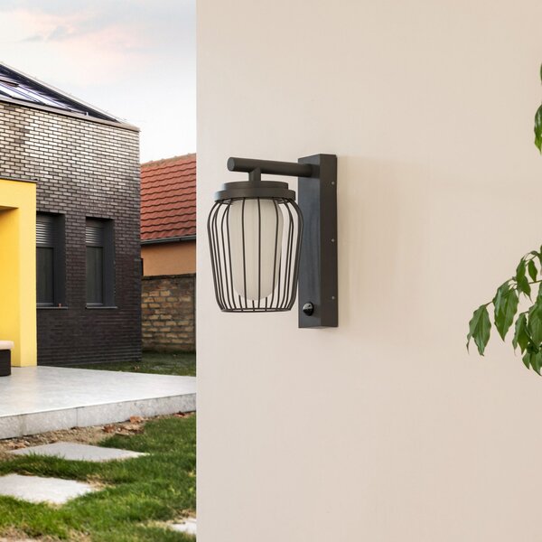 Lucande Aplică de perete pentru exterior Chandan, 30 cm, antracit, senzor, reglabil, Negru, Aluminiu, Modern