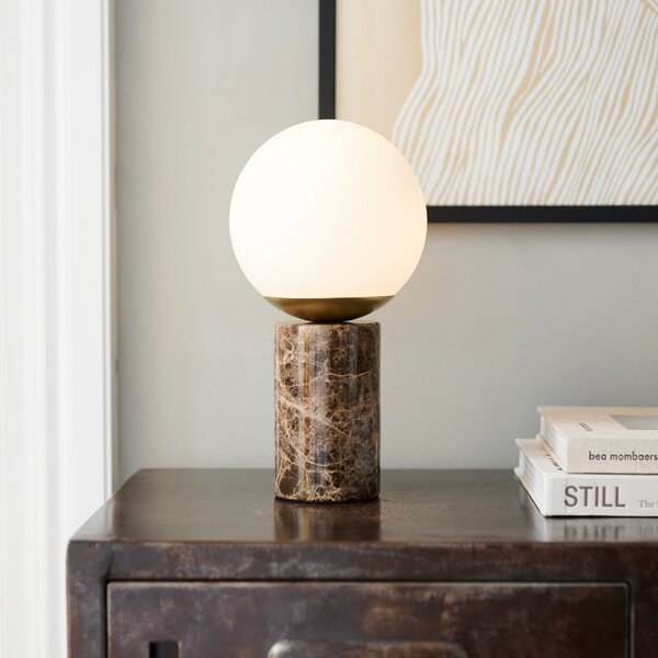 Nordlux Lampă de masă Lilly Marble, maro, sticlă, marmură, înălțime 29 cm, Maro / Rugină, Camera de zi / sufragerie, Piatră