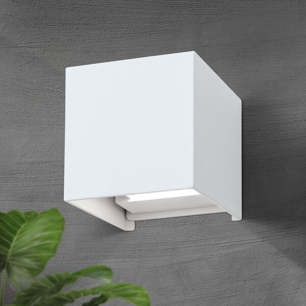 ORION Lumină LED pentru perete exterior Cube, alb, metal, 10 cm, sus/jos, Alb, Metal, Modern, Priză de perete sus / jos