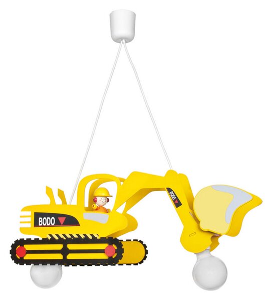 Elobra Lampă suspendată Bodo în formă de excavator, reglabil, Galben, Camera copiilor, Lemn