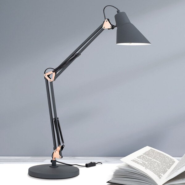 ORION Lampă de masă Bachelor, reglabilă triplu, Negru, Studiu / Birou, Metal, Modern, Umbră de masă
