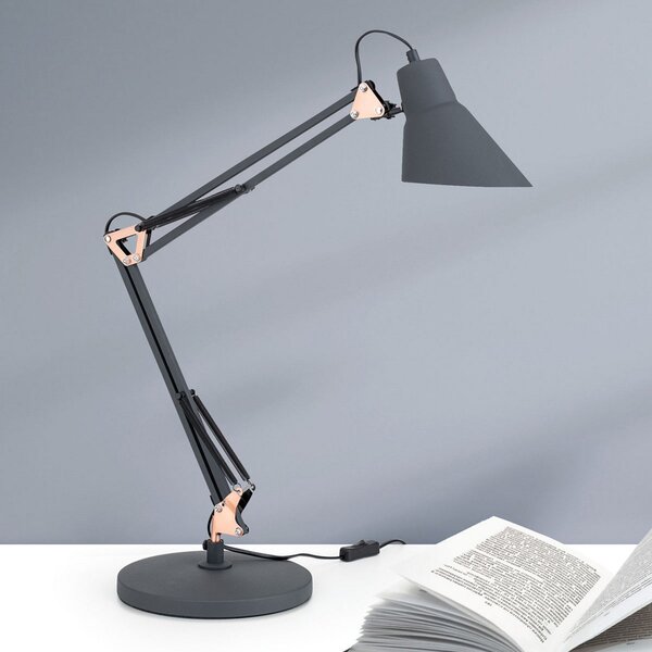 ORION Lampă de masă Bachelor, reglabilă triplu, Negru, Studiu / Birou, Metal, Modern, Umbră de masă