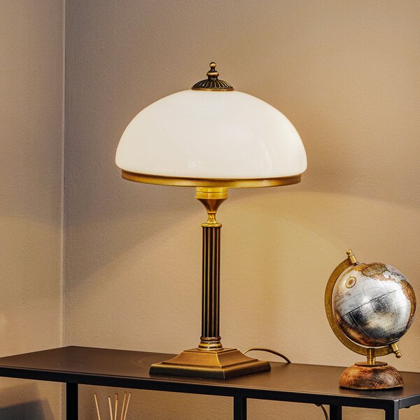 Jupiter Lampa de masă Petro, sticlă, culoare alamă veche, înălțime 50 cm, Bronz / Alamă Veche, Camera de zi / sufragerie, Metal, Antichitate