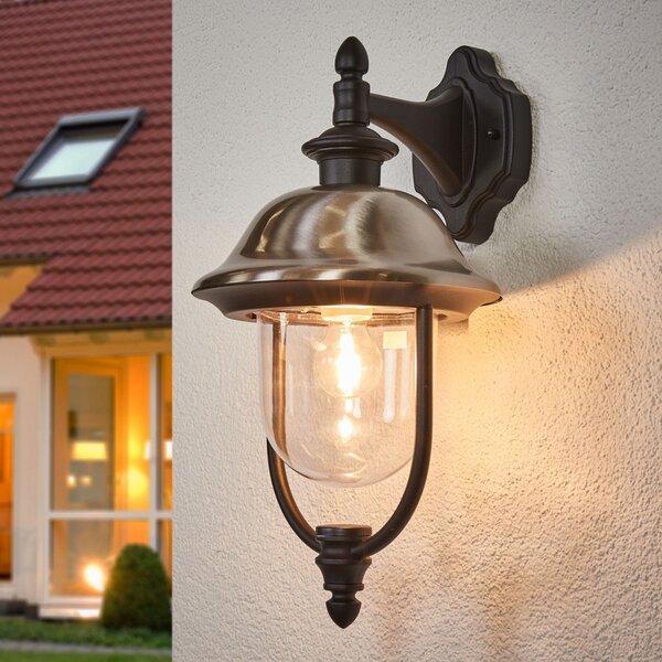 Konstsmide Aplică de exterior Parma, metal, soclu jos, E27, IP43, reglabil, Negru, Plastic, Casă de țară / Rustic