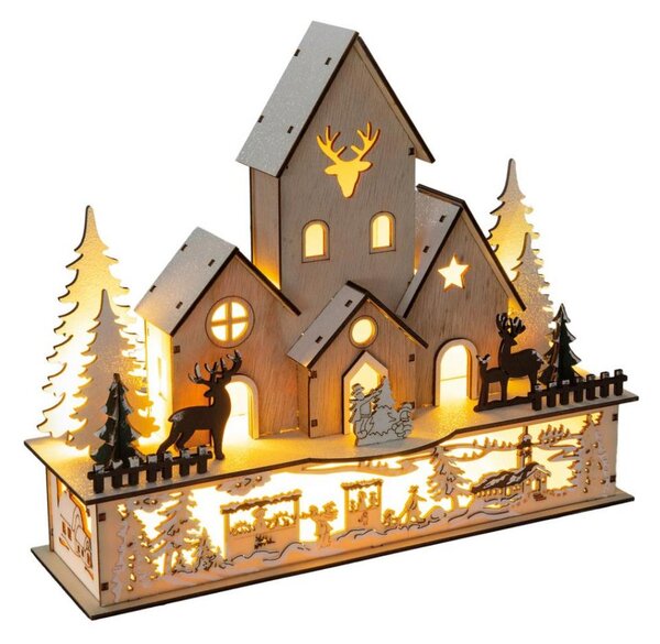 Decorațiune LED de Crăciun Retlux LED/2xAA lemn sat