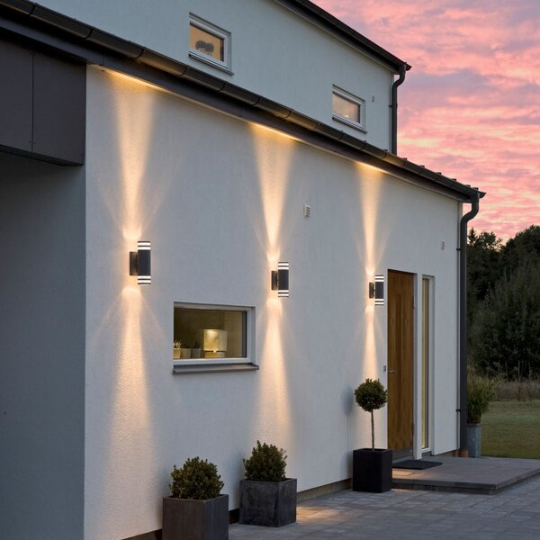Konstsmide Aplică de exterior Modena, două fluxuri, negru, reglabil, Negru, Metal, Modern