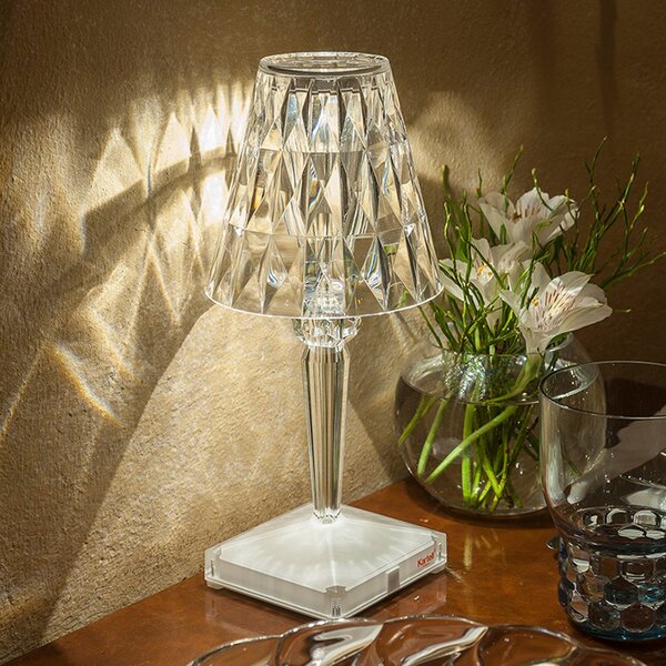 Kartell Lampă de masă cu baterie LED Baterie, 30cm, transparentă, IP54, Transparent, dormitor, Plastic, Design