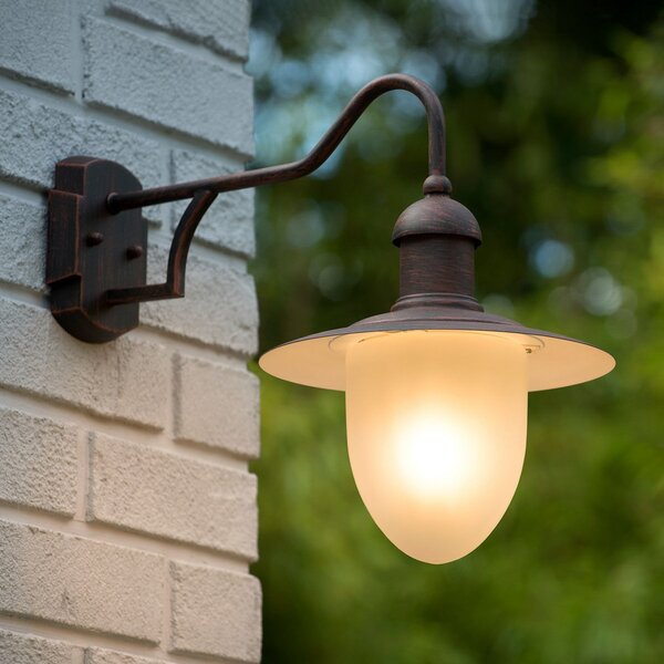 Lucide Aplică de exterior Aruba, Ø 25 cm, maro ruginiu, reglabil, Maro / Rugină, Metal, Casă de țară / Rustic