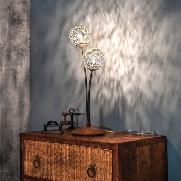 Paul Neuhaus Greta lampă de masă, rugină / aur, metal, 2 becuri, G9, Maro / Rugină, Camera de zi / sufragerie, Metal, Modern, glob