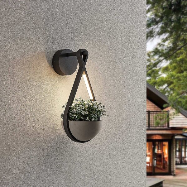 Lucande LED lumina de perete în aer liber Florka, piatră naturală, coș agățat, Gri, Metal, Modern